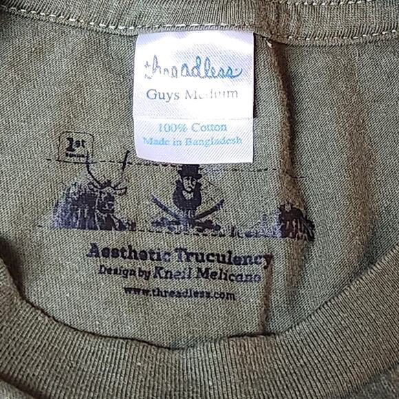 Mens M Threadless T-Shirt Aesthetic Truculency 100% Cotton Green Kneil Melicano - Picture 4 of 4